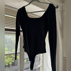 Black square neck body suit